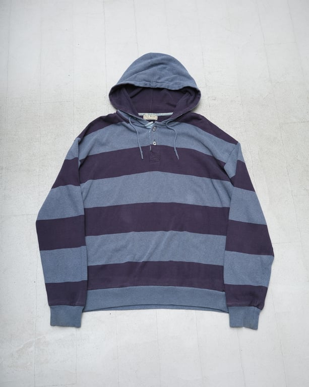 80年代 エルエルビーン パーカー（1980s~  L.L.Bean stripe pattern cotton henry neck knit hoodie）