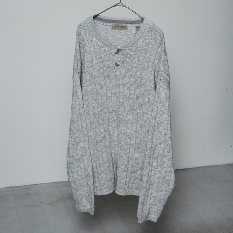 90s melange henry neck cotton knit sweater