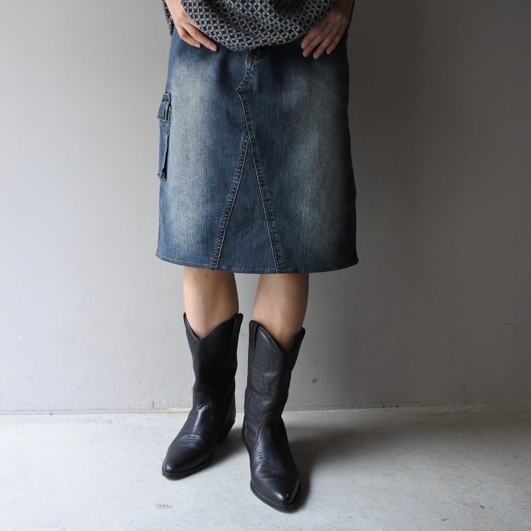 denim mini cargo skirt