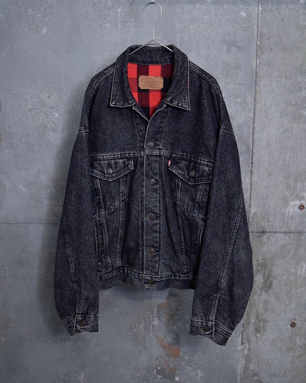 ’90 LEVI'S 70417-0858  flannel-lined denim jacket  “Yarn-dyed Black”