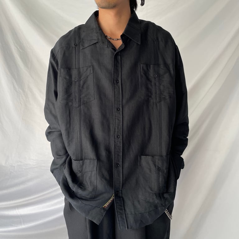 90s~ CUBAVERA ramie/rayon cuba shirt