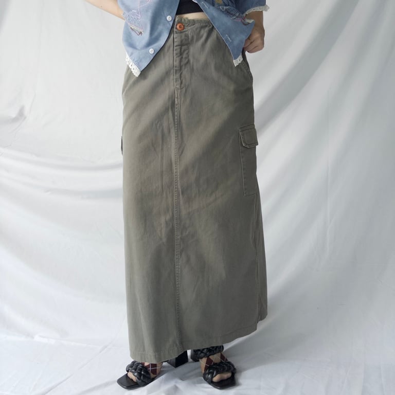 90s cotton cargo design long skirt