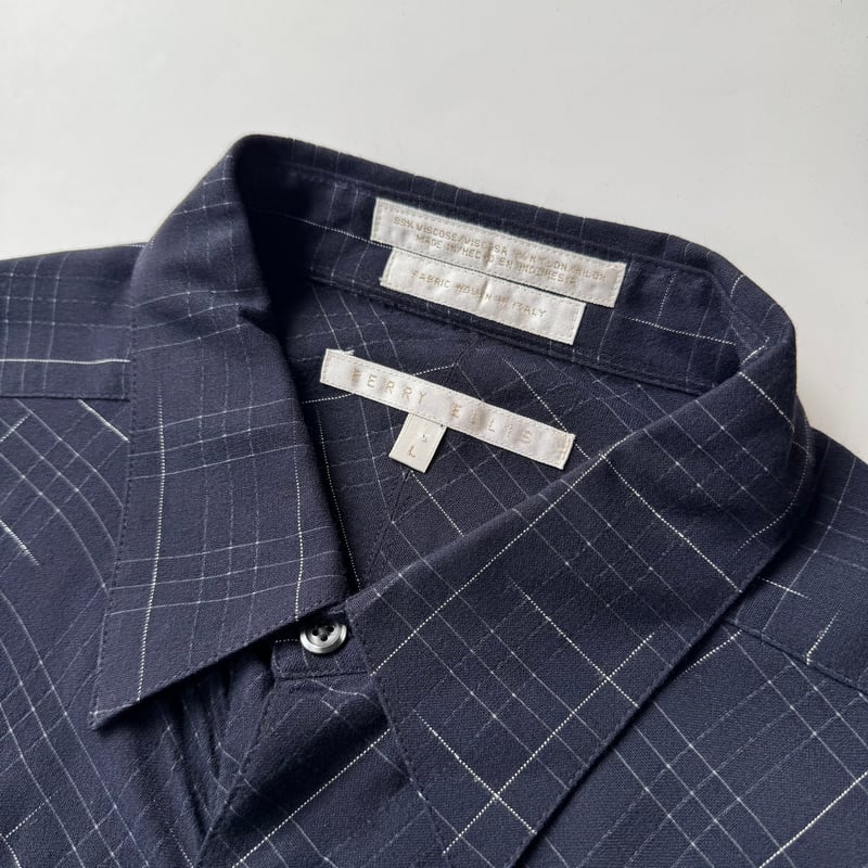 90s PERRY ELLIS design plaid viscose L/S shirt