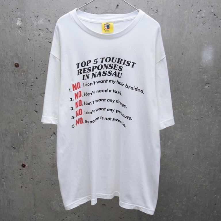 90年代 プリントTシャツ（90’s "Tourist Responses" massage print T-shirt）