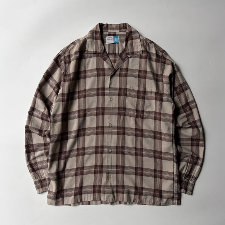 60年代 チェックシャツ（60s Towncraft open collar plaid cotton shirt）