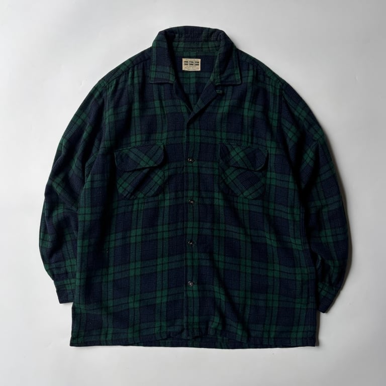 60年代 チェックシャツ（60s〜 Carson Pirie Scott open collar plaid wool shirt）