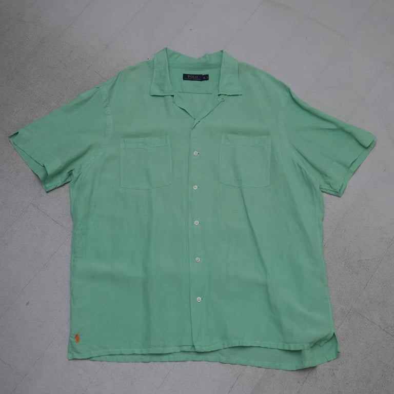 Ralph lauren silk/linen open collar shirt｜ラルフローレン