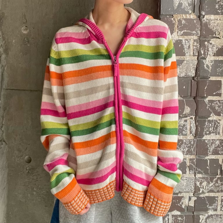 トミーヒルフィガー パーカー（TOMMY HILFIGER multi striped pattern zip up knit hoodie）