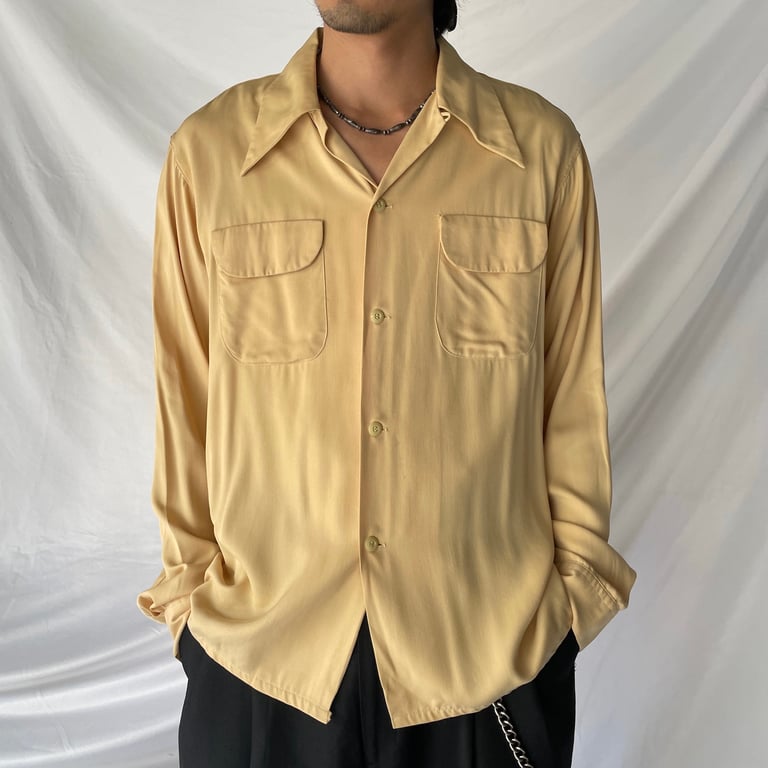 ~50s New Yorker rayon open collar shirt