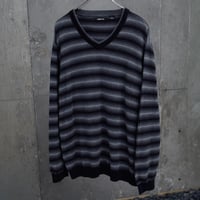 00’s CLAIBORNE shadow stripe V-neck cotton knit