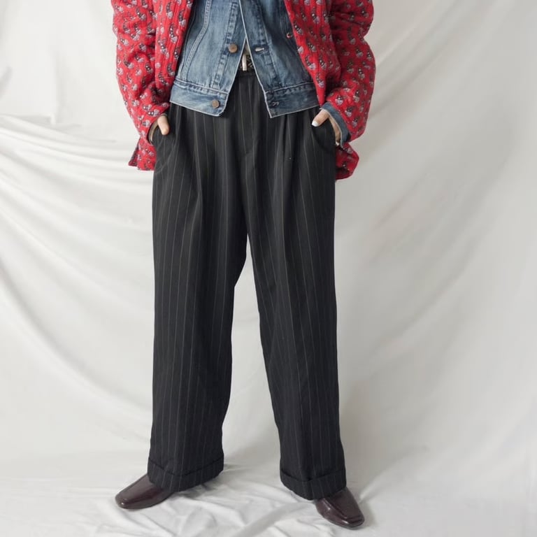 ワイドパンツ（wool super 180's stripe wide pants）