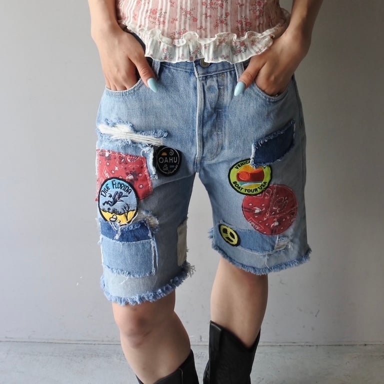 Levi's 501 patch work cut-off denim shorts｜リーバイス