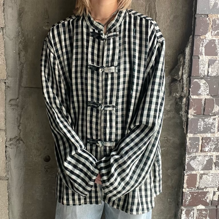 plaid pattern chinese shirt jacket