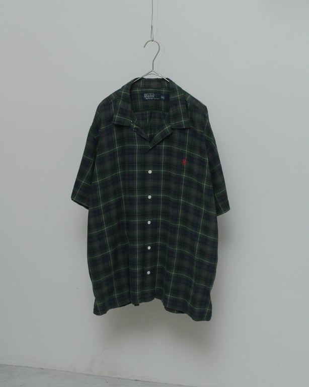 90s Ralph lauren plaid pattern S/S open collar shirt｜ラルフローレン