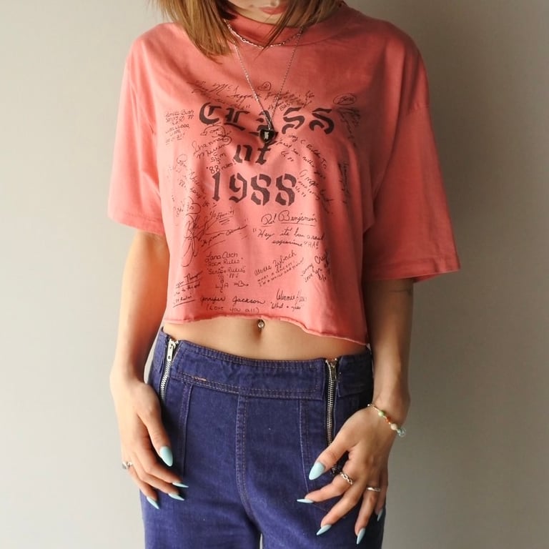 90s cutoff cropped print tee made in USA