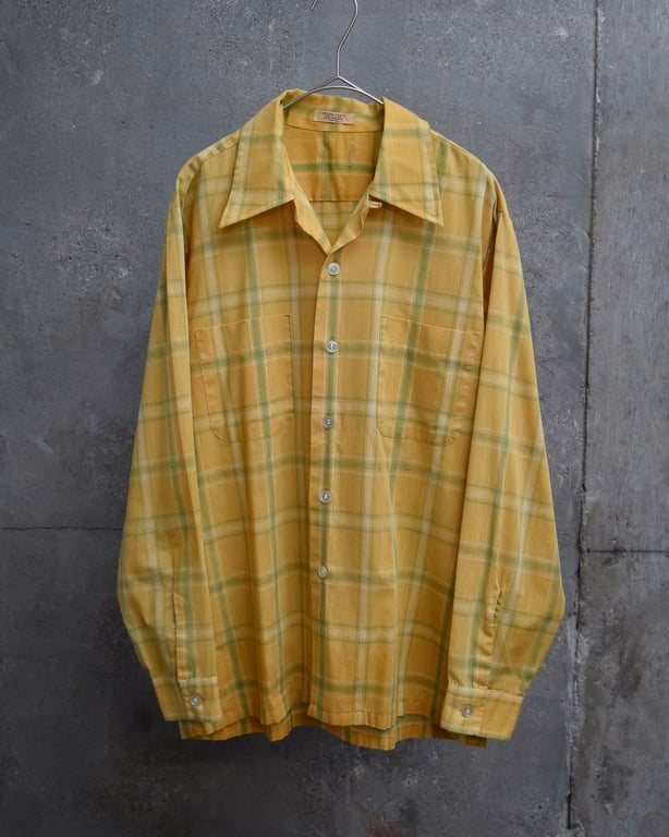 70年代 チェックシャツ（70’s Plaid pattern open collar L/S shirt）