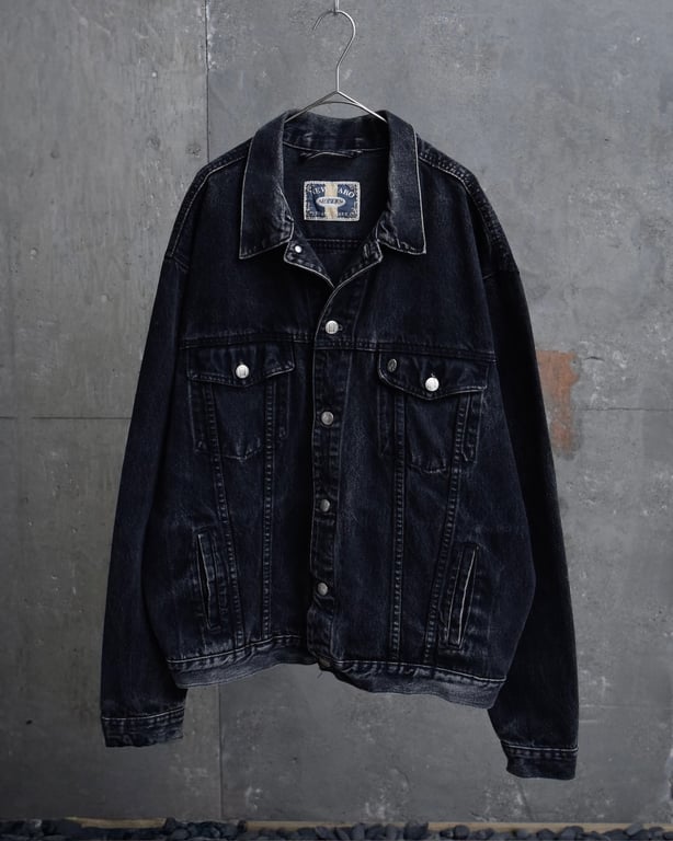 90年代 デニムジャケット（90's Euro good aging design black denim tracker jacket）