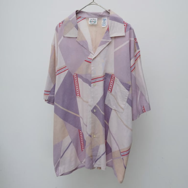 90s~ Geometric pattern open collar cotton S/S shit