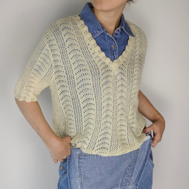 70’s Openwork v-neck knit