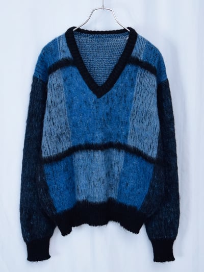60年代 ニット（60’s~ Abstract pattern v-neck mohair knit pullover）