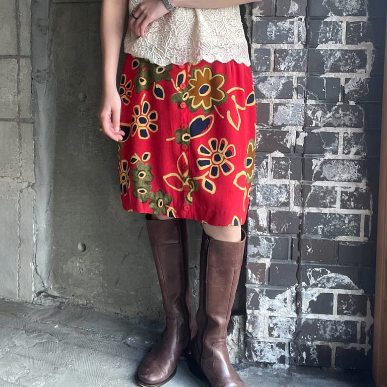 ~90’s Flower pattern mini skirt