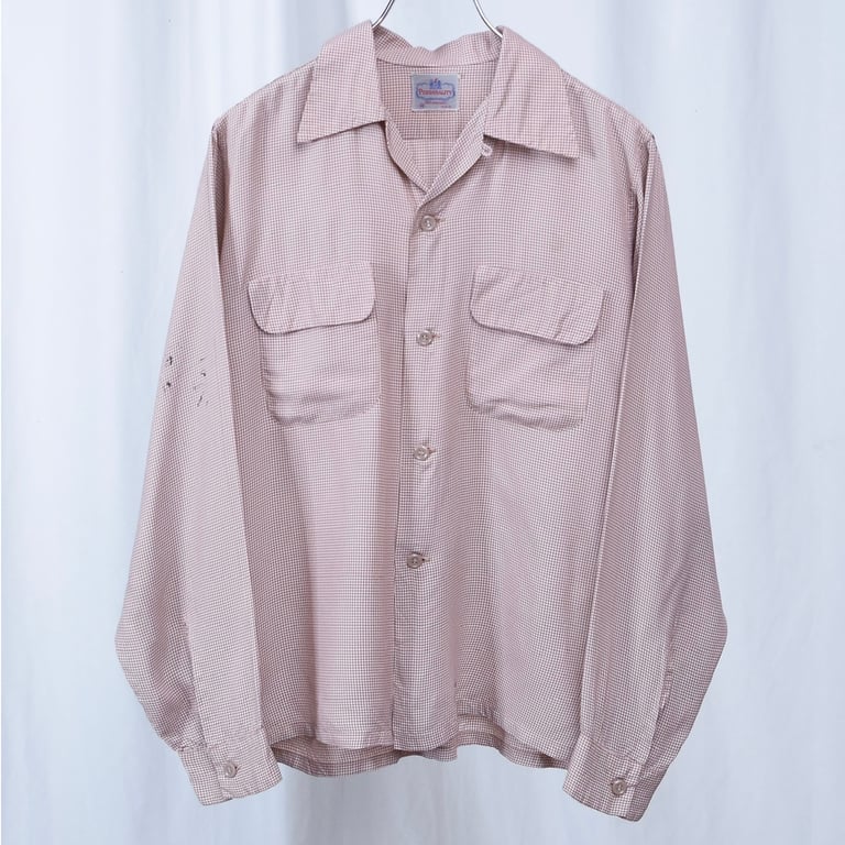 50年代 チェックシャツ（50’s~ Parsonality gingham open collar rayon shirt）
