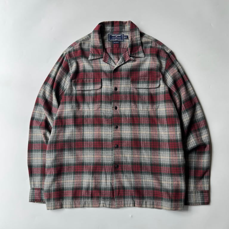 90s POLO SPORT open collar plaid flannel shirt
