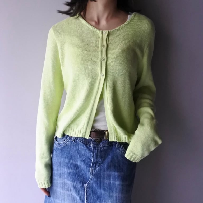 カーディガン（button design cotton knit cardigan“lime green”）