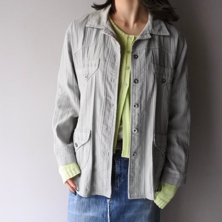開襟シャツ（Striped open collar design L/S shirt）