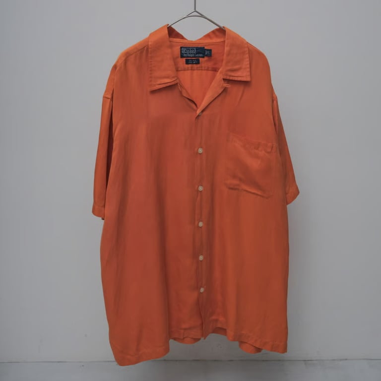 90s Ralph lauren silk/linen open collar shirt｜ラルフローレン