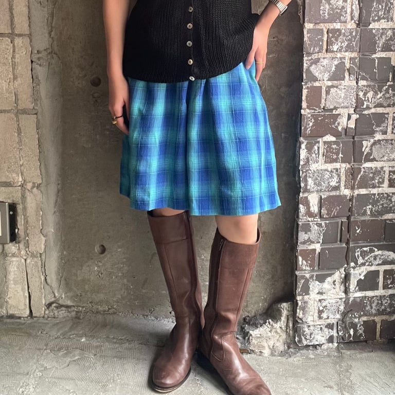 80's~ shadow plaid pattern easy shorts