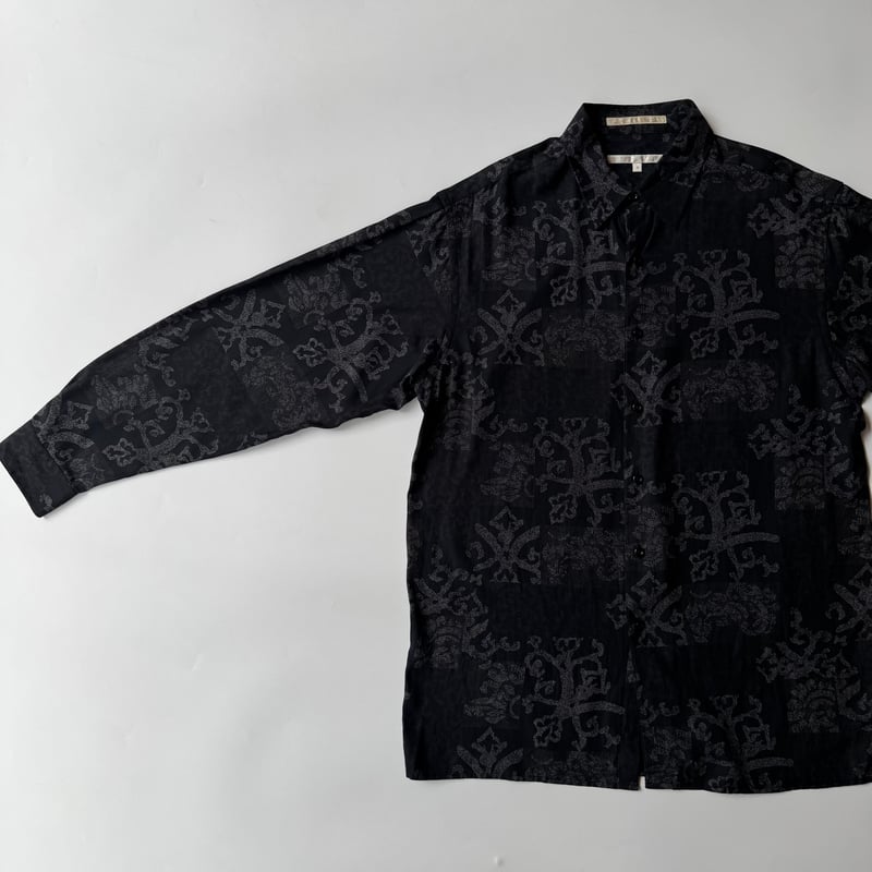 90s PERRY ELLIS total pattern silk/cotton L/S s