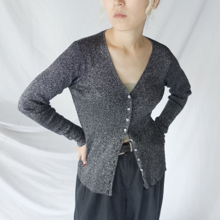 90s glitter design L/S rib knit