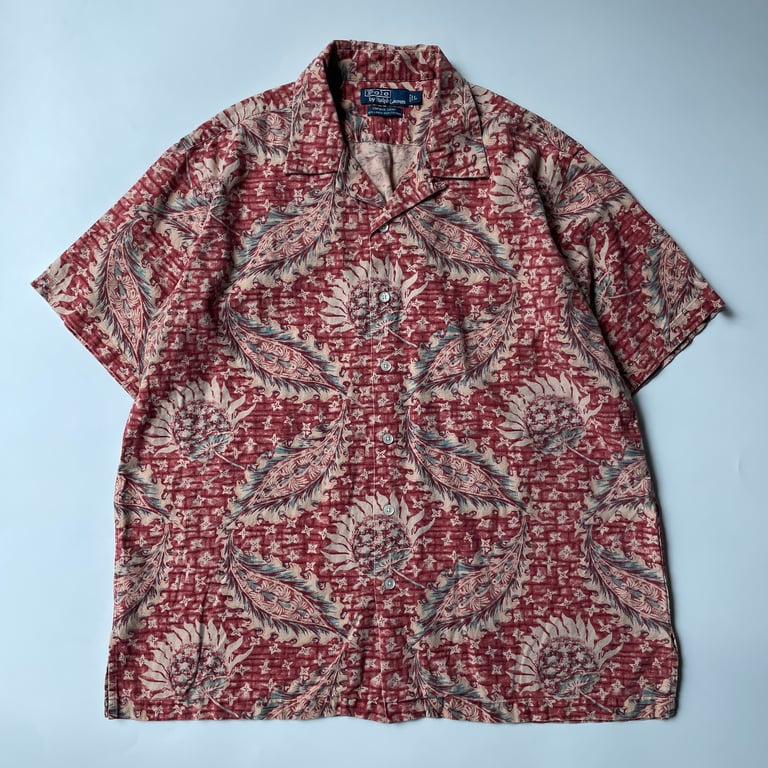 90s Ralph Lauren "VINTAGE CAMP" botanical pattern open collar shirt｜ラルフローレン