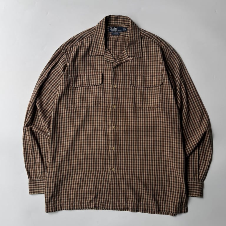 90s Ralph Lauren “MAXSTEAD” plaid open collar shirt