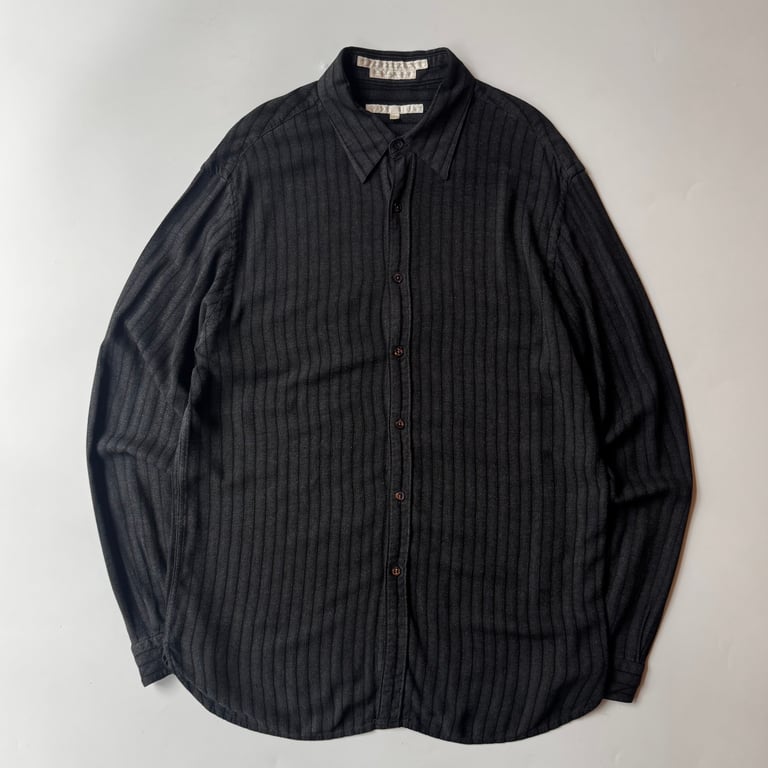 90s PERRY ELLIS stripe viscose L/S shirt