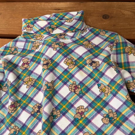 95cm USA Vintage Teddy Bear Plaid Turtleneck Top