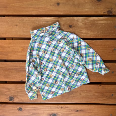 95cm USA Vintage Teddy Bear Plaid Turtleneck Top