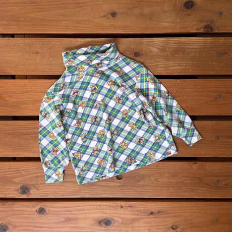 95cm USA Vintage Teddy Bear Plaid Turtleneck Top