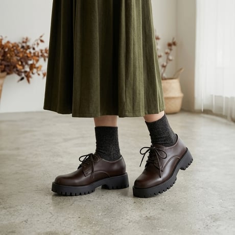 【2026AW 予約商品】【22.5cm～25.0cm】【軽量/厚底】トラックソールレースアップマニッシュシューズ/WX501