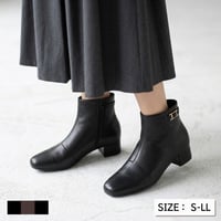 【S-LL】 【厚底】MUUM ゴールドバックル付きスクエアトゥショートブーツ/WX1400