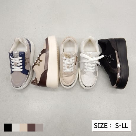 WX1802  METAL STAR LACEUP SNEAKERS