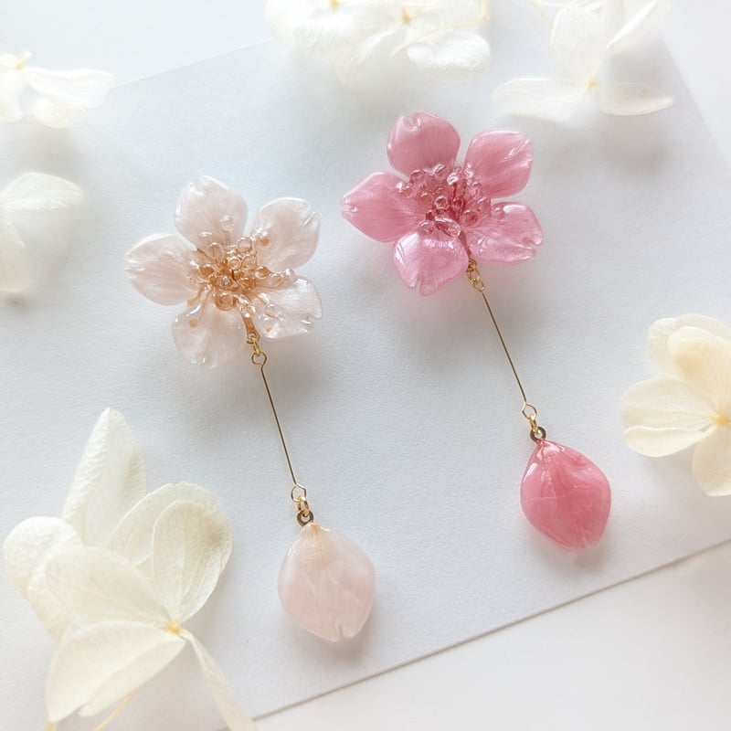 完成品／実物撮影】本物のお花 厳選花で仕上げた桜と花びらの揺れる