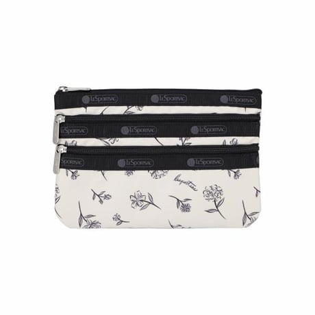 レスポートサック 3 ZIP COSMETIC POUCH INK SKETCHED FLORAL IVORY 7158 HG81 lesportsac ポーチ