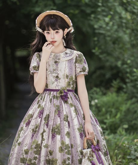 「ロワール葡萄園」5.0刺繍ドール襟ワンピース（ロング）【7/20まで】ロリータ
