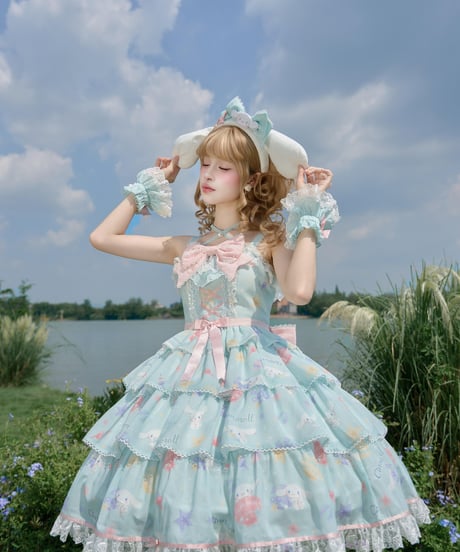 「花箱×サンリオ」シナモンオーシャン 柄付きジャンパースカート【10/10まで】ロリータ