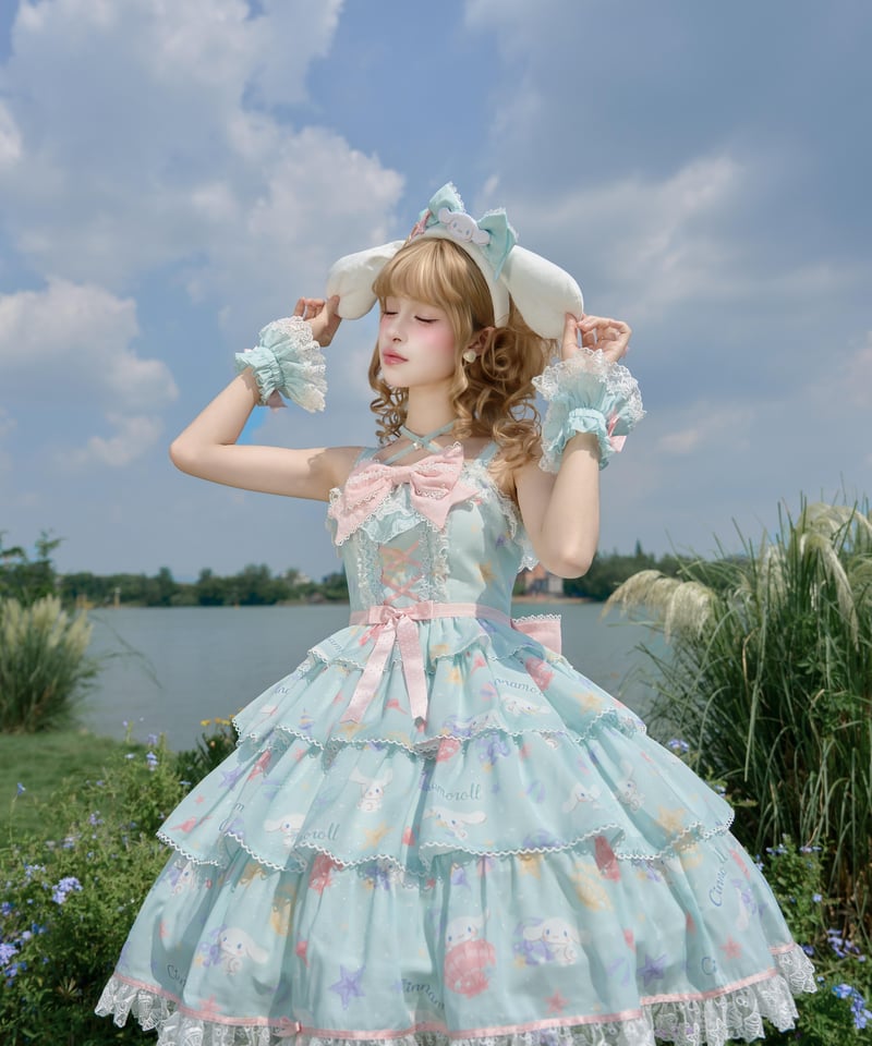 花箱×サンリオ」シナモンオーシャン 柄付きジャンパースカート【10/10