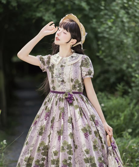 「ロワール葡萄園」5.0刺繍ドール襟ワンピース（ロング）【7/20まで】ロリータ