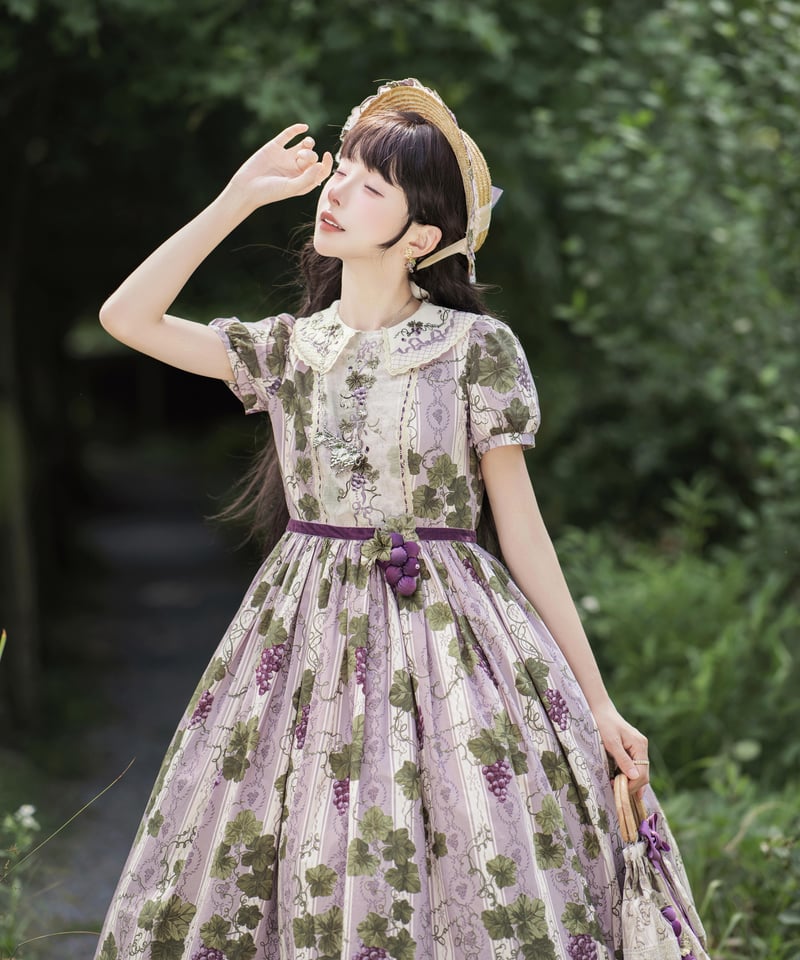 ロワール葡萄園」5.0刺繍ドール襟ワンピース（ロング）【7/20まで