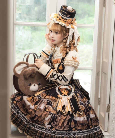「Antique Bear」柄付きジャンパースカート、ブラウス【9/10まで】ロリータ